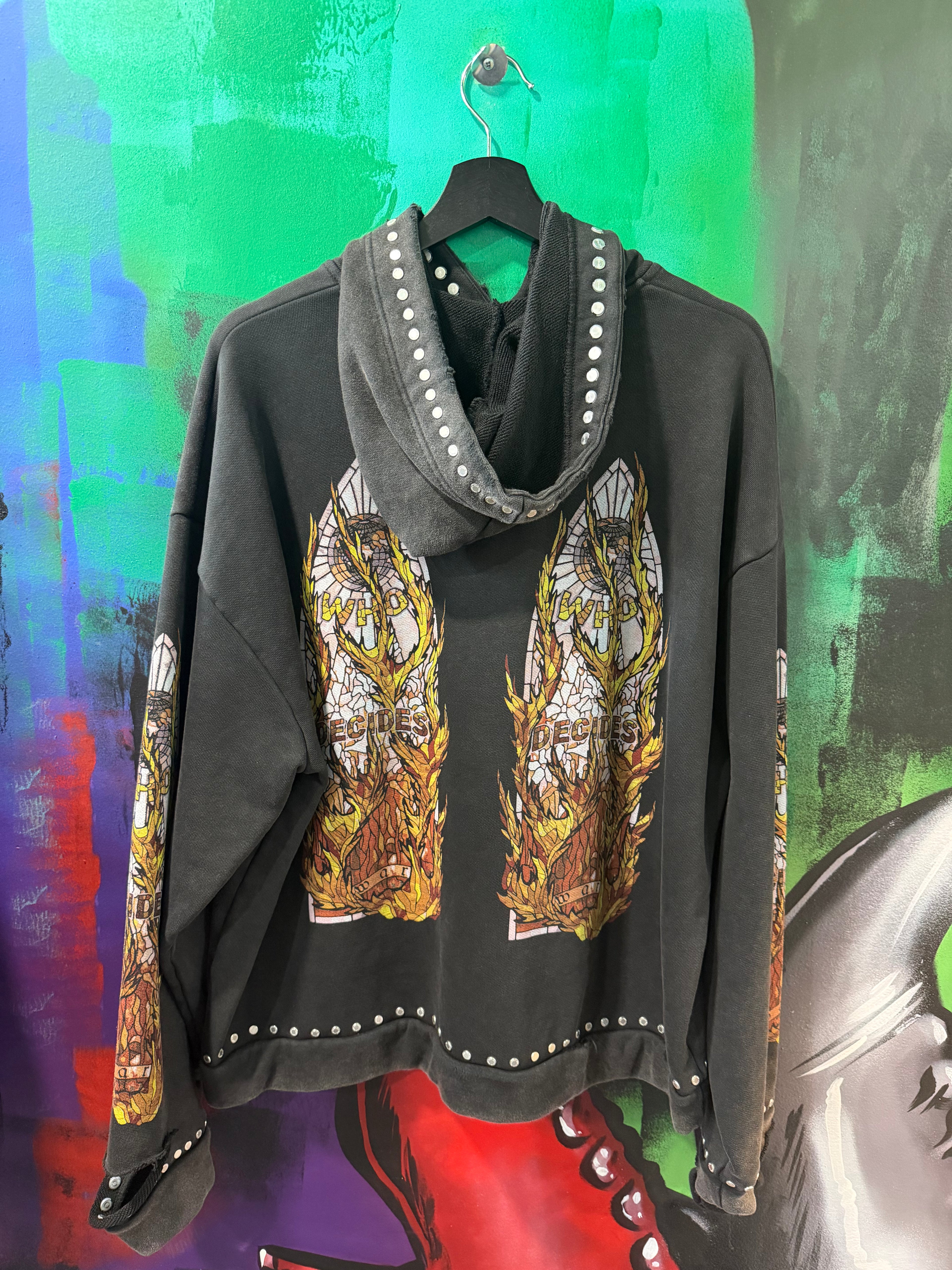 Who Decides War Black Flame Glass Hoodie
