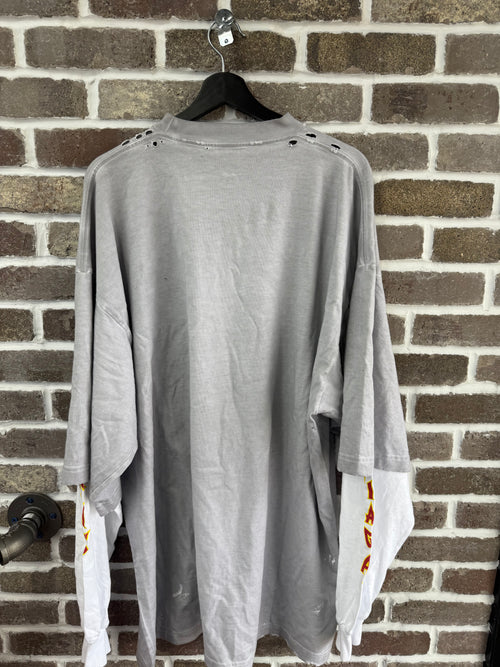 Balenciaga Gray Thermal Double SleeveRetro Logo Tee