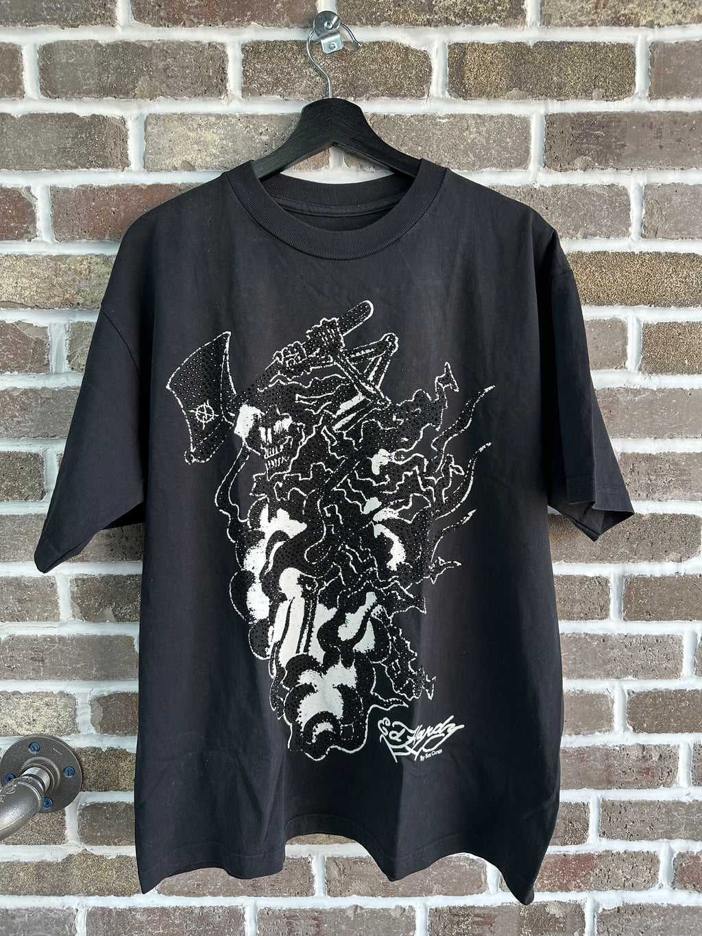 Ed Hardy X Ken Karson Axe Skull Rhinestone Tee