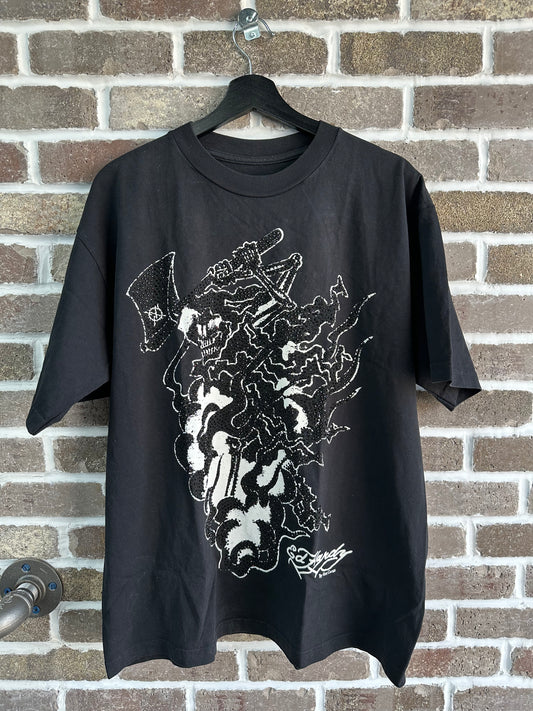 Ed Hardy X Ken Karson Axe Skull Rhinestone Tee