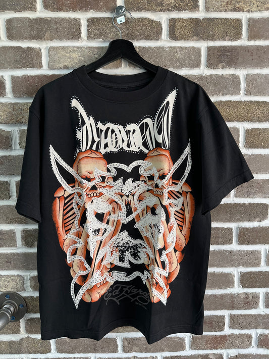 Ed Hardy X Ken Karson Hardcore Rhinestone Tee Black