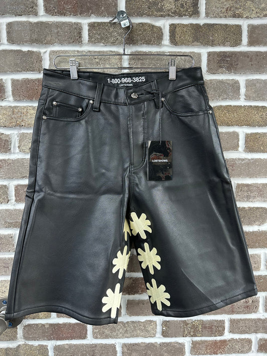 Lost Shdws Black/Bone Leather Shorts