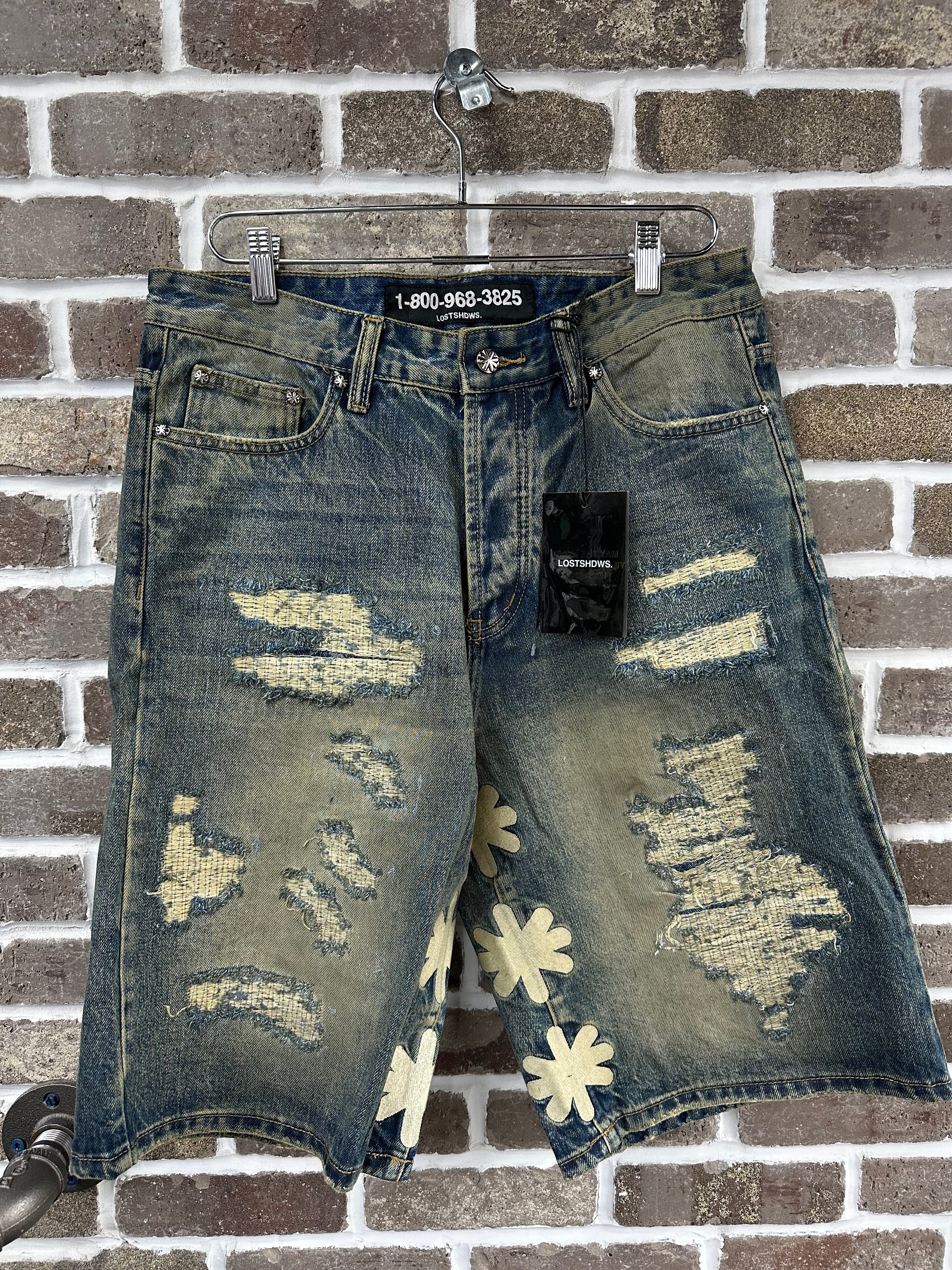 Lost Shdws Denim Bone Shorts