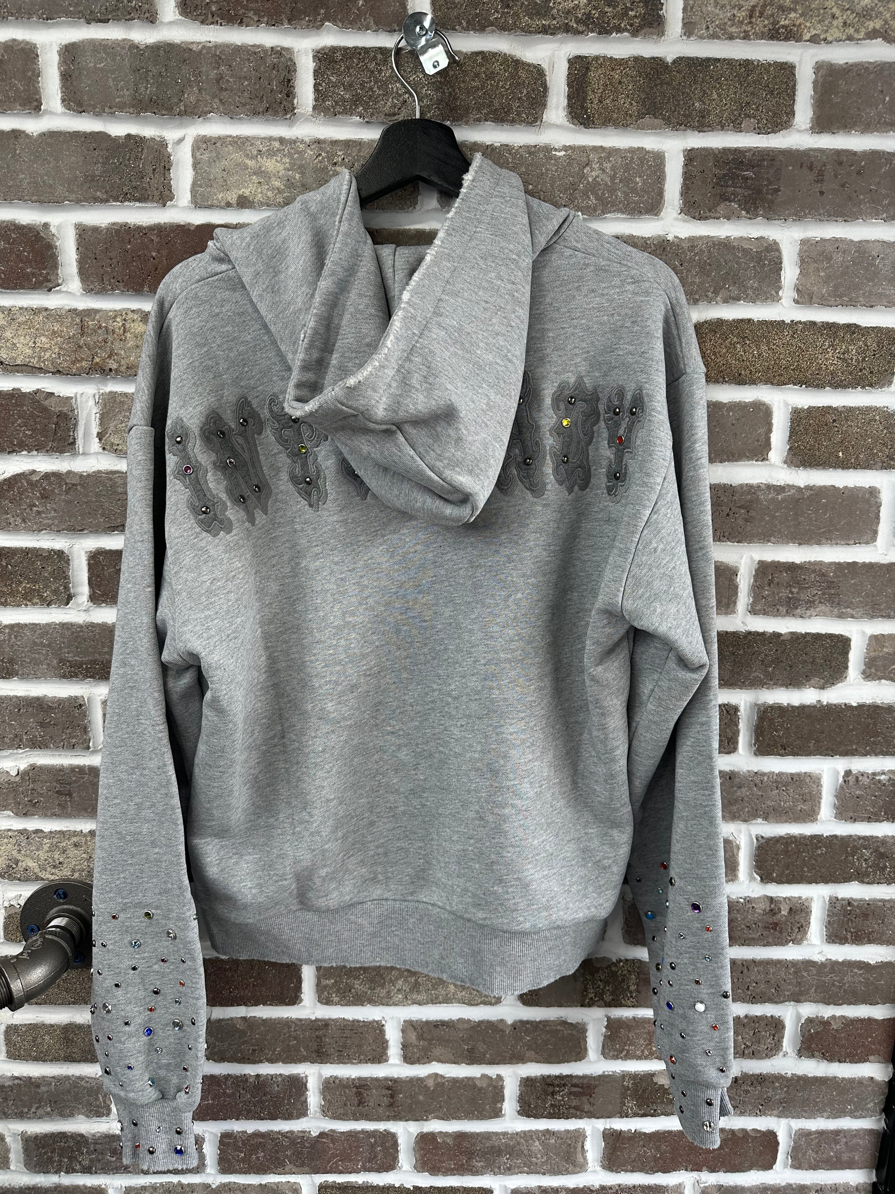 Lost Intricacy Light Grey Patch Zip Up Hoodie